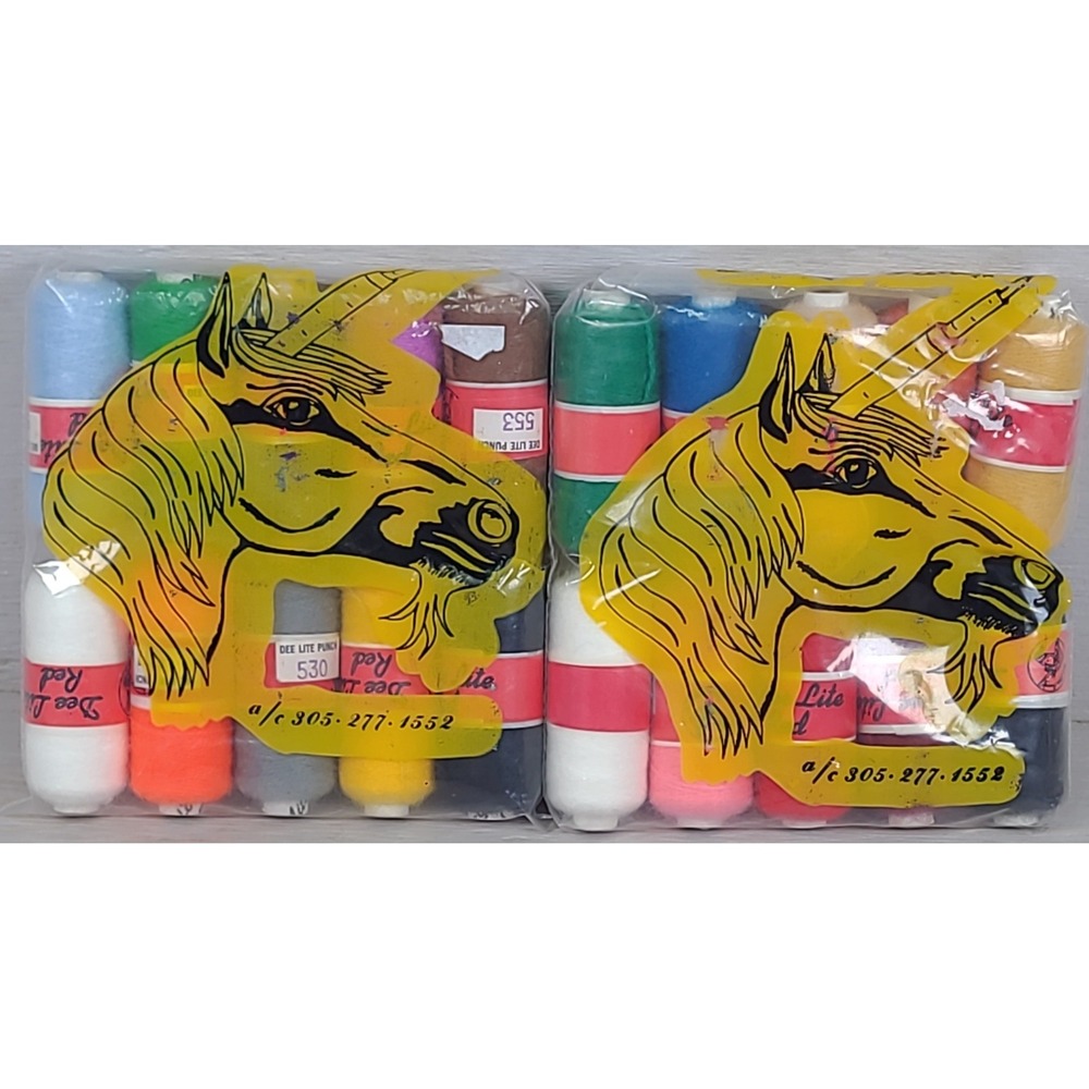 Vintage Dee Lite Red Punch Needle Thread Spools 20 Pack Multicolor Unicorn Logo